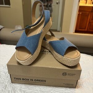 LOFT Blue Wedge Sandals with Espadrille Sole